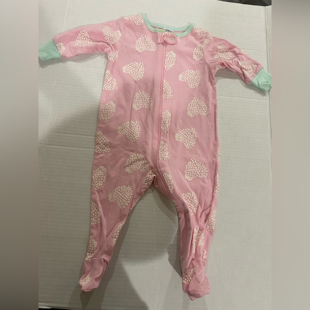 Gerber baby girl pink and teal footed pajama with zipper size 3/6 months